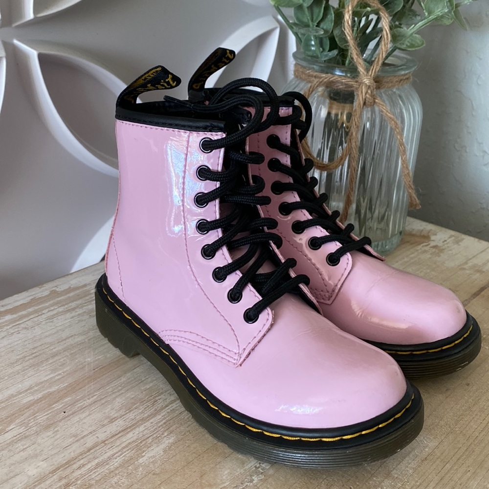 Dr Martens 1460T Pink Shiny Patent Leather Combat Boots Girls Size 12